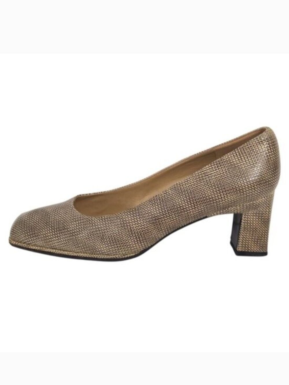Stuart Weitzman Beige Snakeskin Print Square Toe Block Pump Heels- Size 8